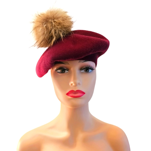 Plum Tam Hat--With Real Fur - Picture 1 of 4